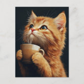 Sweet Ginger Kat met een kopje koffie Briefkaart (Voorkant)