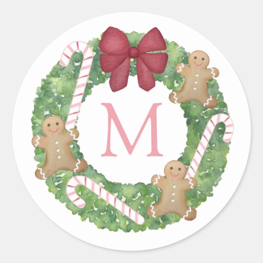 Sweet Gingerbread Candy Canes Kerstkrans Ronde Sticker (Voorkant)