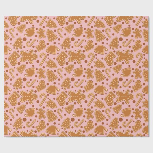 Sweet Gingerbread Cookies Christmas Pink Naadloos Cadeaupapier (Vlak)