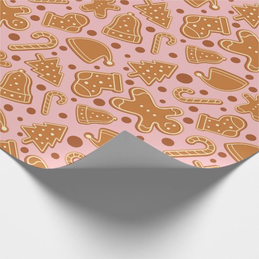 Sweet Gingerbread Cookies Christmas Pink Naadloos Cadeaupapier (Hoek)