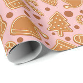 Sweet Gingerbread Cookies Christmas Pink Naadloos Cadeaupapier (Rol Hoek)