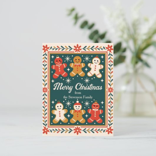Sweet Gingerbread Familie Kerstgroet Briefkaart (Staand voorkant)