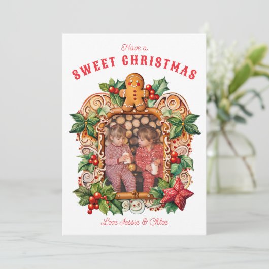 Sweet Gingerbread Foto Feestdagenkaart (Staand voorkant)