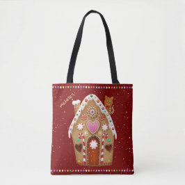 Sweet Gingerbread Home met kat op het dak Tote Bag