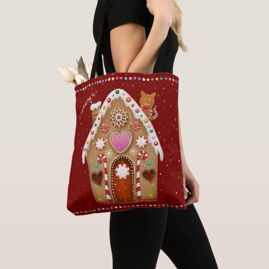 Sweet Gingerbread Home met kat op het dak Tote Bag (Dichtbij)