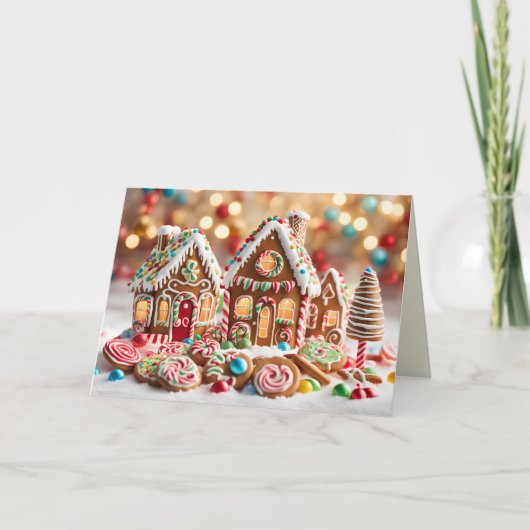 Sweet Gingerbread Houses wenskaart Feestdagen Kaart (Voorkant)