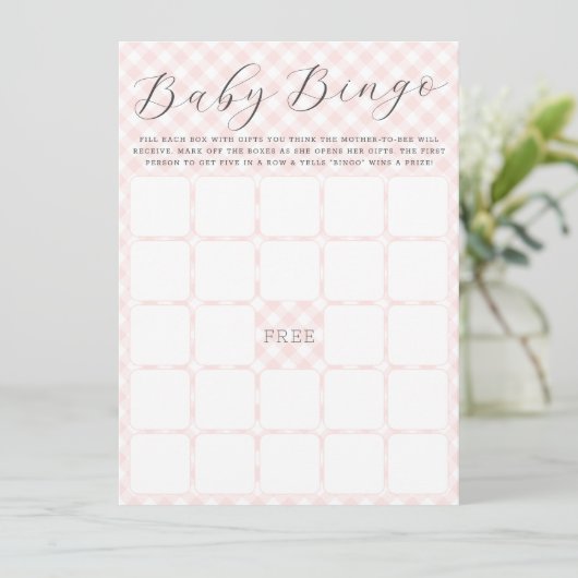 Sweet Gingham Baby Bingo Baby shower Game Kaart (Staand voorkant)