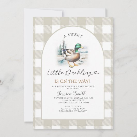 Sweet Gingham Little Duckling Mallard Baby shower Kaart (Voorkant)