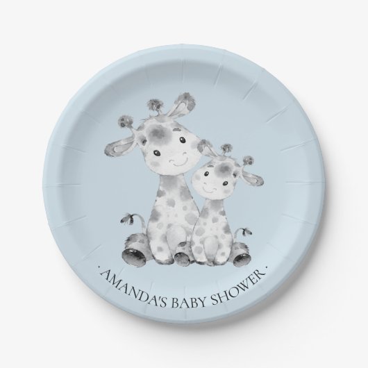 Sweet Giraffe Boys Baby shower 7" Bord (Voorkant)
