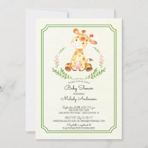 Sweet Giraffe Neutral Baby shower Invitation Kaart