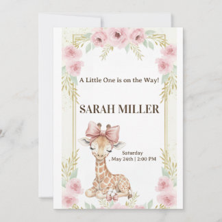 Sweet Giraffe Pink Floral Baby Shower InInvitation Kaart