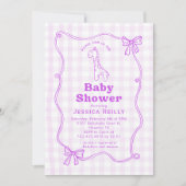 Sweet Giraffe Plaid Bow Elegant Baby Shower Kaart (Voorkant)