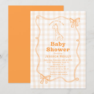 Sweet Giraffe Plaid Bow Elegant Baby Shower Kaart