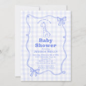 Sweet Giraffe Plaid Bow Elegant Baby Shower Kaart (Voorkant)