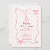 Sweet Giraffe Plaid Bow Elegant Baby Shower Kaart (Voorkant)