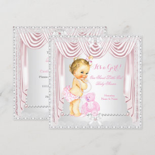 Sweet Girl Baby shower Pink Satin Blonde Baby Kaart
