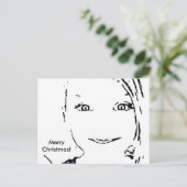 Sweet Girl, Black White Portret, Merry Kerstmis Feestdagenkaart (Staand voorkant)