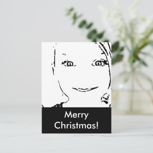 Sweet Girl, Black White Portret, Merry Kerstmis Feestdagenkaart (Staand voorkant)
