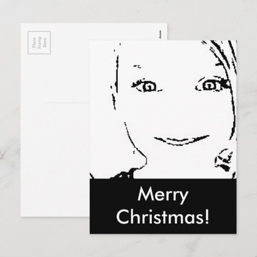 Sweet Girl, Black White Portret, Merry Kerstmis Feestdagenkaart (Voorkant / Achterkant)