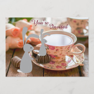 Sweet Girl Bunny Tea Cup Baby shower Uitnodiging