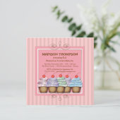Sweet Girl Cupcake Birthday Party Invitation Kaart (Staand voorkant)