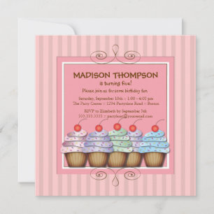 Sweet Girl Cupcake Birthday Party Invitation Kaart