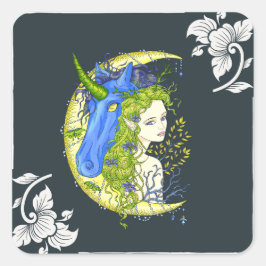 Sweet girl en eenhoorntekening vierkante sticker