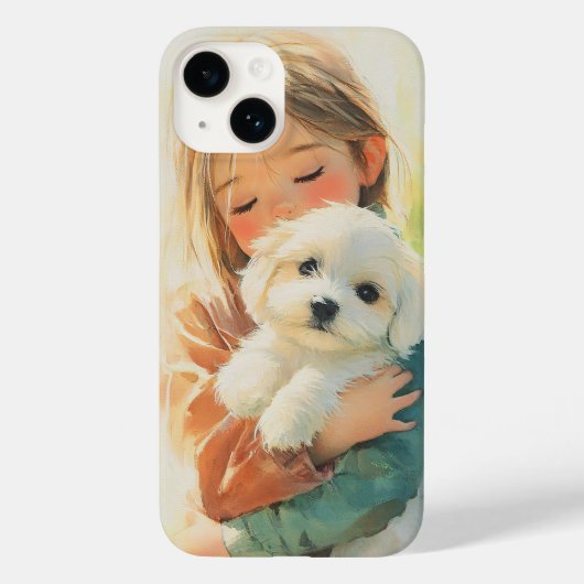 Sweet Girl en Puppy Waterverf iPhone Case (Achterkant)