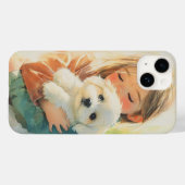 Sweet Girl en Puppy Waterverf iPhone Case (Achterkant (horizontaal))