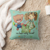 Sweet Girl en Teddy Bear Blauwgroen Kussen (Deken)