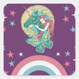 Sweet Girl en Unicorn Drawing Vierkante Sticker