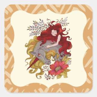 Sweet Girl en Unicorn Flowers Tekenen Vierkante Sticker
