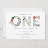 Sweet Girl Floral First Birthday Party Kaart (Voorkant)