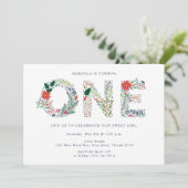 Sweet Girl Floral First Birthday Party Kaart (Staand voorkant)