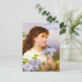 Sweet Girl met Lila bloemen kunst Briefkaart (Staand voorkant)