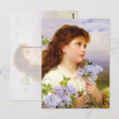 Sweet Girl met Lila bloemen kunst Briefkaart (Voorkant / Achterkant)