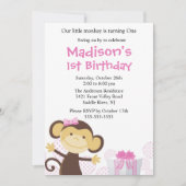Sweet Girl Monkey Birthday Invitation Kaart (Voorkant)