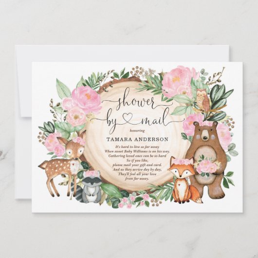 Sweet Girl Woodland Animals Baby shower per post Kaart (Voorkant)