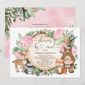Sweet Girl Woodland Animals Baby shower per post Kaart (Voorkant / Achterkant)