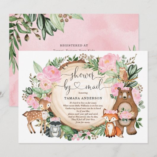 Sweet Girl Woodland Animals Baby shower per post Kaart (Voorkant / Achterkant)