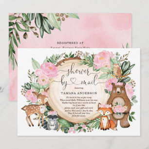 Sweet Girl Woodland Animals Baby shower per post Kaart