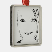 Sweet Girl, zwart wit portret, heldere ogen Metalen Ornament (Rechts)