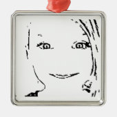 Sweet Girl, zwart wit portret, heldere ogen Metalen Ornament (Voorkant)