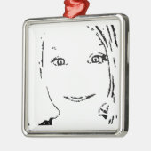 Sweet Girl, zwart wit portret, heldere ogen Metalen Ornament (Links)
