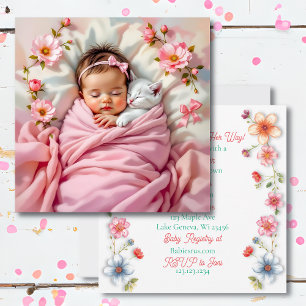 Sweet Girl's Baby shower Roze Bloemen Kaart