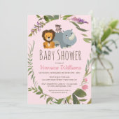 Sweet Girls Oerwoud Safari Animals Roze Baby showe Kaart (Staand voorkant)