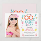 Sweet Girls Photo Summer Pool Birthday Kaart (Voorkant / Achterkant)