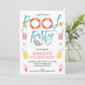 Sweet Girls Summer Pool Party Birthday Invitation Kaart (Staand voorkant)