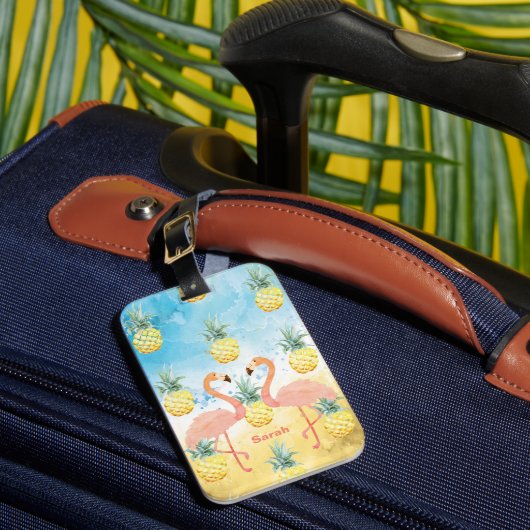 Sweet Girly Flamingo en Pineapple Bagagelabel (Voorkant Insitu 1)