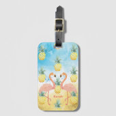 Sweet Girly Flamingo en Pineapple Bagagelabel (Voorkant (verticaal))